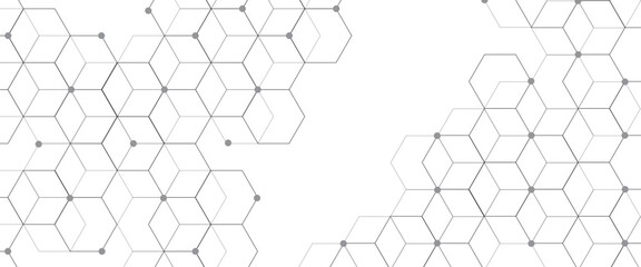 Obraz premium Hexagonal Molecular structure abstract tech network pattern. abstract geometric hexagon with connecting dots and lines. connecting Medical science, technology concept background Vector illustration. 
