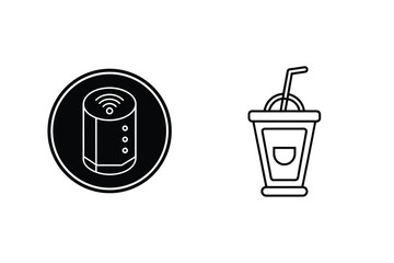 Minimalist vector illustration representing smart home technology and refreshing beverage with a straw