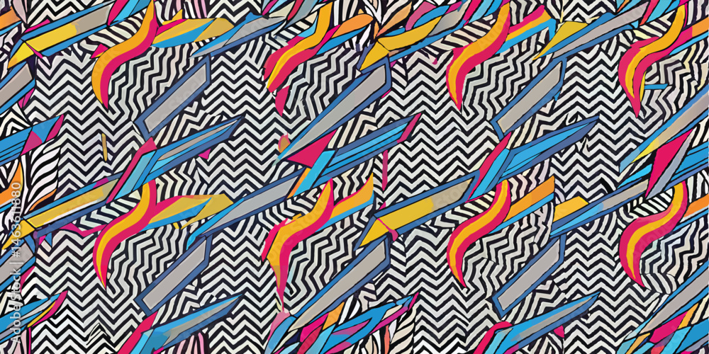 Poster abstract seamless pattern with colorful shapes and zigzag background illustration graphic design