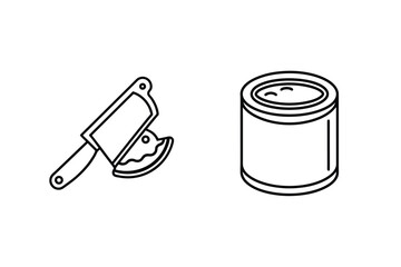 Vector illustration of a cleaver with a slice and a can of food on a white background