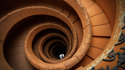 Obraz premium a spiral staircase with earthy tones and curved design, evoking a sense of modern architecture and artistic elegance.