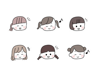 ゆるかわいい手描き風の顔セット／笑顔の女の子