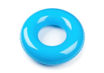 Bright blue inflatable swim ring isolated on a white background, ready for summer fun