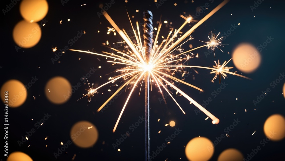 Aufkleber black background featuring a sparkler with glowing lights and bokeh effect