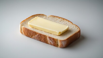 Top view of a loaf of bread with butter spread, ready to eat, isolated on background