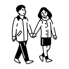 Couple holding hands icon in doodle style 