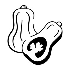 Butternut squash icon in doodle style 
