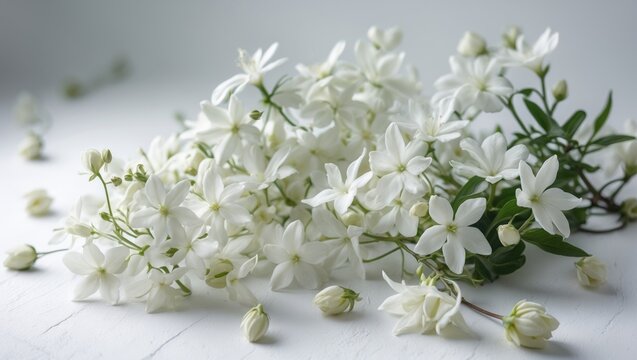 Arabian jasmine or white mogra flower buds on a backdrop