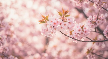 Obraz premium Cherry Blossoms Blooming with Soft Pink Hues in Spring