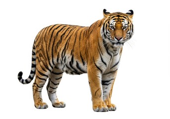 Obraz premium Full body portrait of a tiger standing on a white background looking at the camera