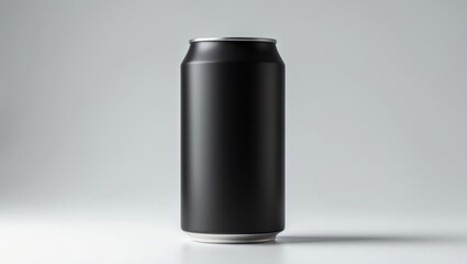 Front view of a black soda in a can against a white background