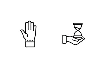 Fototapeta premium Hand gestures illustrating stop and time concept in minimalist black and white outline vector