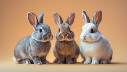 Cute fluffy bunny against a soft pastel backdrop in natural setting