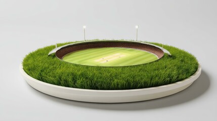Miniature Cricket Stadium on a Circular Grassy Tray