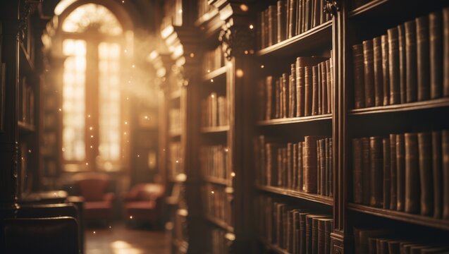 Urban-style blurred bookshelf with books for research and knowledge
