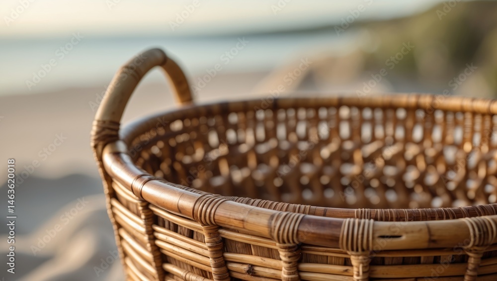 Poster Detailed view of bamboo weave emphasizing artisanal skills in a coastal natural setting