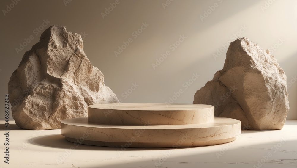 Poster stone platform showcasing products against a clean background for branding and identity