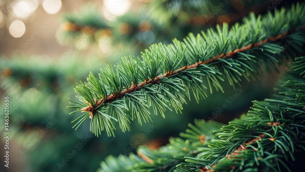 Poster detailed view of evergreen tree branch featuring nature-inspired design for holiday background