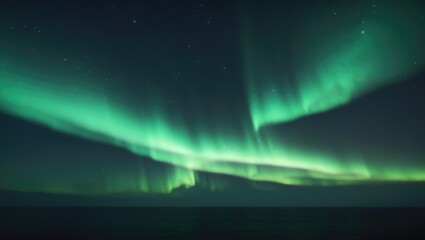 Ethereal celestial display of the Aurora Borealis casting a peaceful green light amidst the cosmic night sky