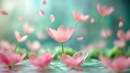 Obraz premium Beautiful spring-inspired abstract design with floating petals and floral elements for romantic occasions