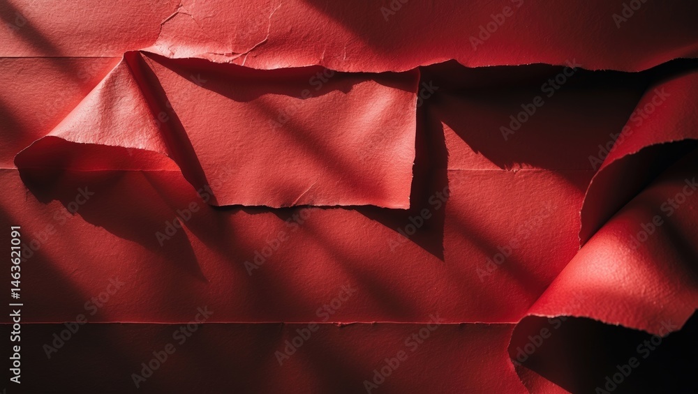 Aufkleber red wall with textured surface and shadows in a close-up shot, minimal background