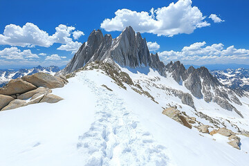 Snow Covered Mountain Peak Landscape Under Blue Sky