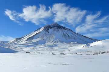 Snow Covered Mountain Peak Under Blue Sky