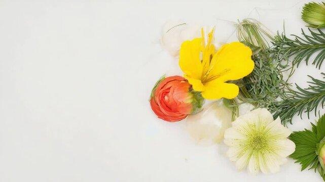 Floral Still Life with Colorful Flower Arrangement on White Background