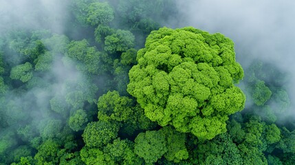 Dense Rainforest Canopy with Mist Above Indigenous Lands and Trees