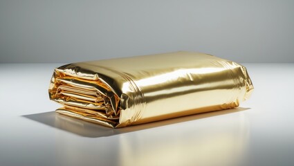 Emergency first aid kit heat sheet made of golden aluminium foil on a background