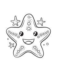 Happy Starfish Kawaii Summer Line Art Illustration