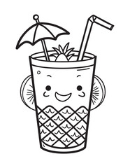 Cute Summer Juice in Glass Line Art Illustration