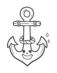 Smiling Anchor Line Art Kawaii Illustration

