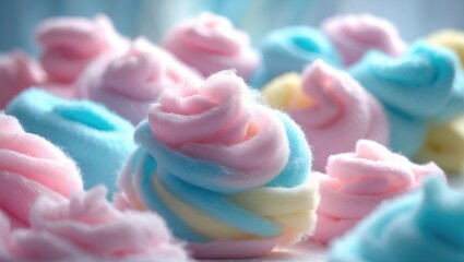 Detailed close-up of bright cotton candy background