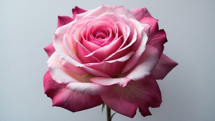 Pink, red, and white rose blossom against white background with clipping path, detailed close-up without shadows