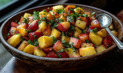 Refreshing Summer Fruit Salad with Strawberries, Peaches, and Mango