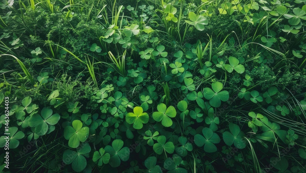 Poster Abstract Green Clover Design with Dense Texture and Top View Perspective