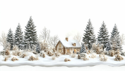 Snowy Cabin in a Winter Forest Landscape
