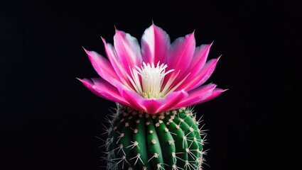Isolated Christmas Cactus Blossom Against Black Background