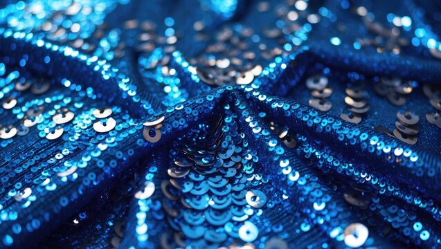 Luxurious sequined textile with a shiny, textured surface and decorative sparkle backdrop.