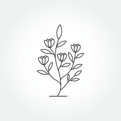 Botanical logo template with minimalist floral elements. Vector illustration in line art style
