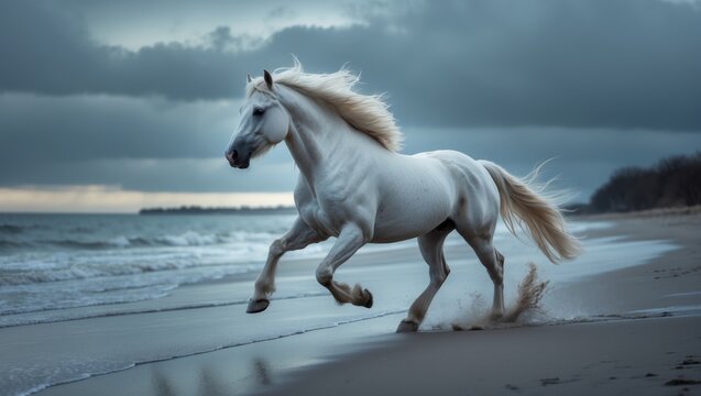 Snow-dusted perlino stallion