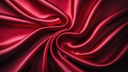 Fototapeta premium Beautiful red silk satin surface showcasing smooth, wavy folds on shiny fabric with ample space for design