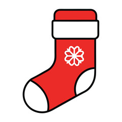 Red Christmas Stocking Icon with Snowflake Decoration &ndash; Holiday Vector Illustration