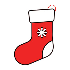Red Christmas Stocking Icon with Snowflake Decoration &ndash; Holiday Vector Illustration