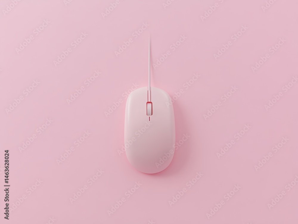 Poster pink computer mouse on pink background top down flat lay minimal style for office or tech product ma