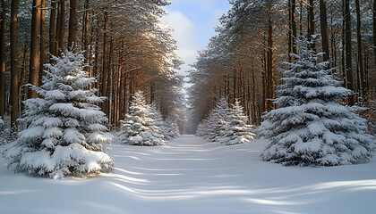 Snowy Path Through a Winter Forest