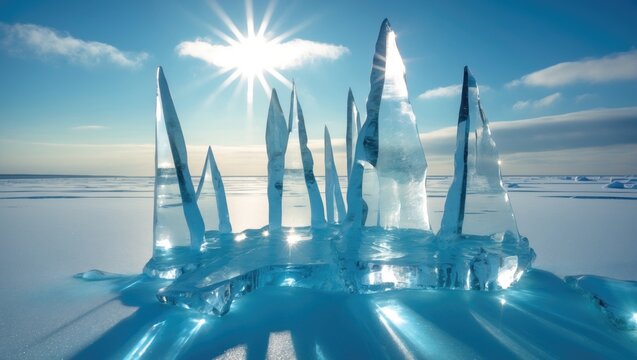 Light refracts within clear ice surfaces