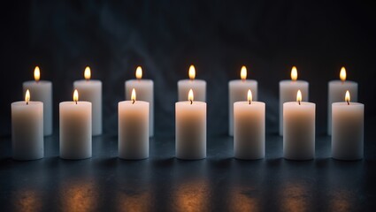 White Candle Flames Illuminating a Dark Background