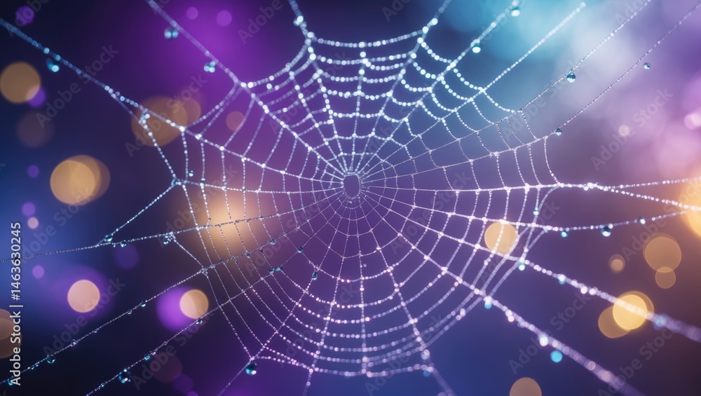 Poster futuristic web of connectivity and technology featuring spider web design with lines and dots